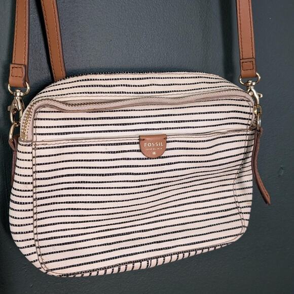 Vintage Fossil Striped Black & White Crossbody Bag - Picture 2 of 8